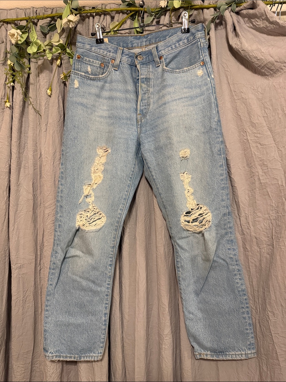 Levi's 501 Light Blue Distressed Women's Straight Leg Jeans
